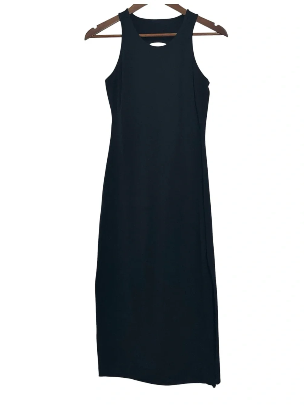 Free People Black Sleeveless Midi Tank Dress Racerback Back Out Size M